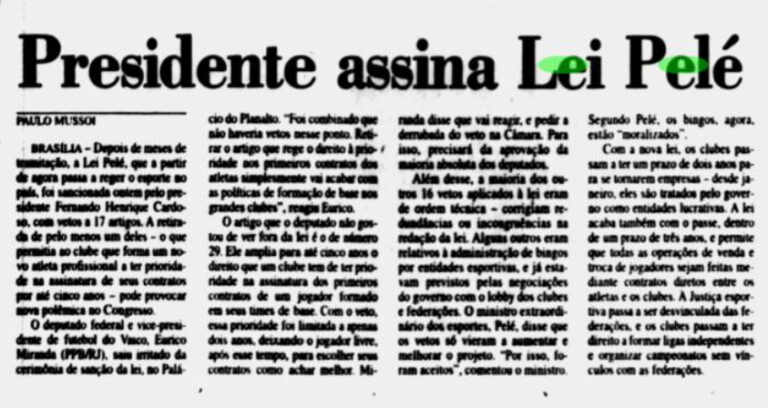 Trecho jornal Lei Pelé